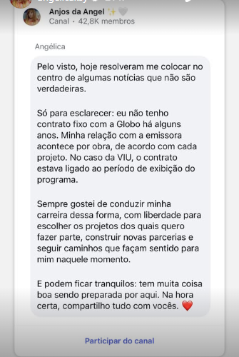 Angélica comenta encerramento de parceria com a agência da Globo; saiba mais