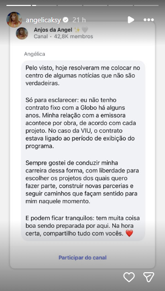 Angélica comenta encerramento de parceria com a agência da Globo; saiba mais